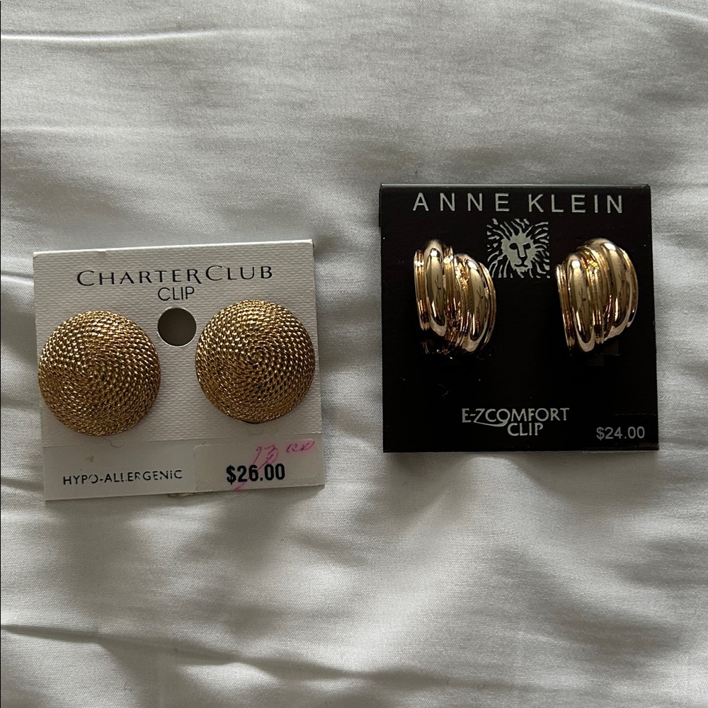 Anne Klein and Charter Club Gold Tone Clip-On Earrings, vintage